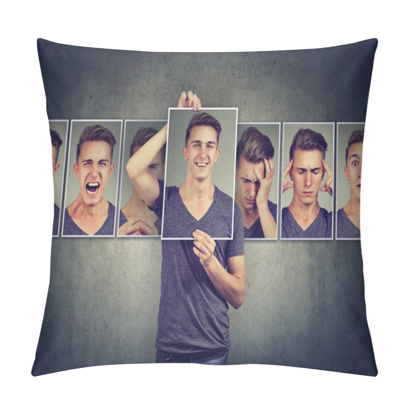 Personality  Masked Man Expressing Different Emotions  Pillow Covers