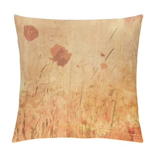 Personality  Wildflower Meadow - Poppy Field In Vintage Drawing Style - Natural Flower Background In Retro Sepia Tone Pillow Covers