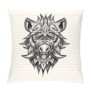 Personality  Patterned Head Of Boar. Pig. Swine. Symbol Of 2019. Tattoo Desig Pillow Covers