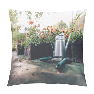 Personality Watering Can, Hand Trowel And Rake In Garden Pillow Covers