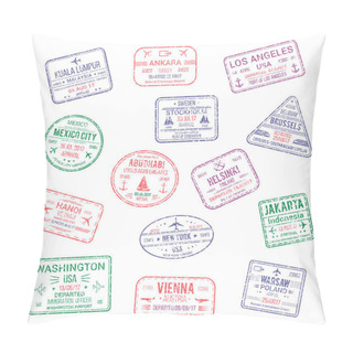 Personality  Vector Icons Of City Passport Stamps World Travel Pillow Covers