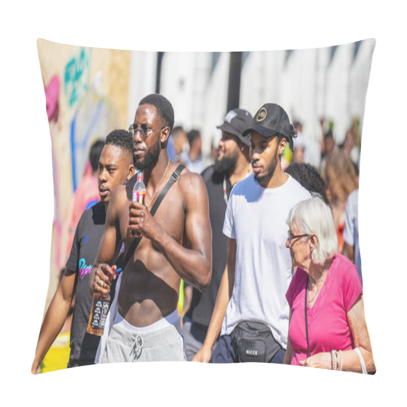 Personality  London, UK ,August 25, 2019.Caribbean colour comes to west London as Notting Hill Carnival gets into full swing with hundreds of thousands joining the throng on the capitals streets pillow covers