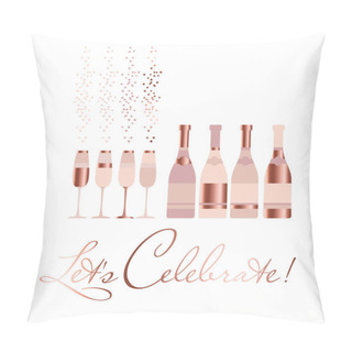 Personality  Assorted Sparkling Wine Glasses And Bottles. Champagne Concept F Pillow Covers