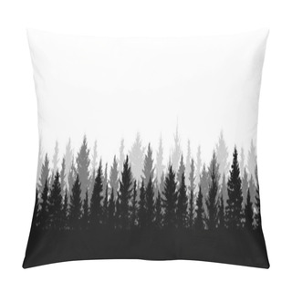 Personality  Panorama Of Beautiful Forest, Silhouette. All Spruces Are Separated From Each Other. Vector Illustration. Pillow Covers