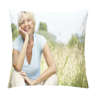 Personality  Portrait Of Mature Woman Sitting In Countryside Pillow Covers