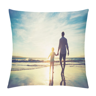 Personality  Father And Son Playing On The Beach Pillow Covers