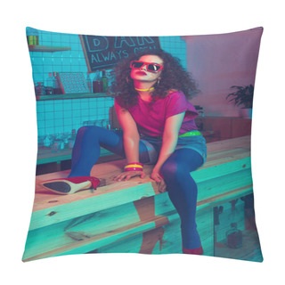 Personality  Stylish Woman Sitting On Counter Pillow Covers