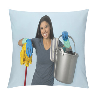 Personality  Hispanic Woman Happy Proud As Home Or Hotel Maid Cleaning And Ho Pillow Covers