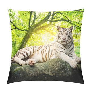 Personality  White Tiger With Tree Background Pillow Covers