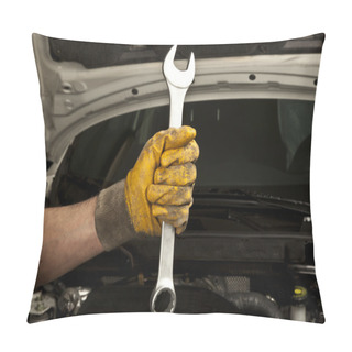 Personality  Auto Mechanic Working In Garage. Repair Service. Pillow Covers
