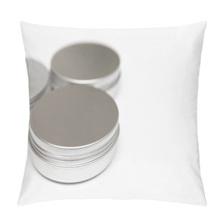Personality  Lip Balm In The Round Metallic Tins Isolated On The White Background Pillow Covers