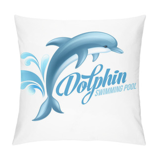 Personality  Dolphin. Swimming Pool Sign Template. Vector Illustration. Pillow Covers