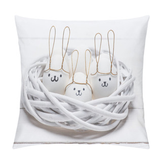 Personality  Easter Chicken Eggs With Smileys And Bunny Ears In Nest Pillow Covers