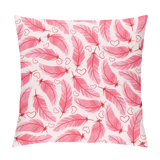 Personality  Seamless Feather Pattern For Valentines Day. Watercolor Background For Design, Decor, Print, Textile, Etc. Pillow Covers