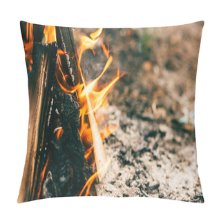 Personality  Close Up Of Burning Timber Bonfire In Forest Pillow Covers