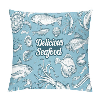 Personality  Hand Drawn Sketch Seafood. Vector Illustration Pillow Covers