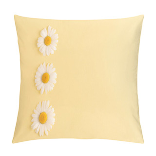 Personality  Composition Of Beautiful Chamomile Flowers On Yellow Background. White Chamomile. Top View With Copy Space Pillow Covers