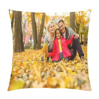 Personality  Happy Family Spending Time Together While Resting On Autumn Orange Leaves Outdoor  Pillow Covers