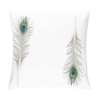 Personality  Peacock Feathers On White Background Pillow Covers