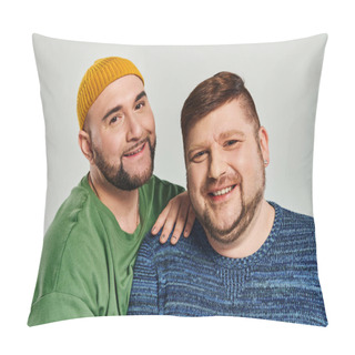 Personality  Two Men Stylishly Stand Together On White Backdrop. Pillow Covers