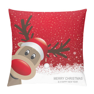 Personality  Reindeer Red Hat Snow Snowflake White Background Pillow Covers