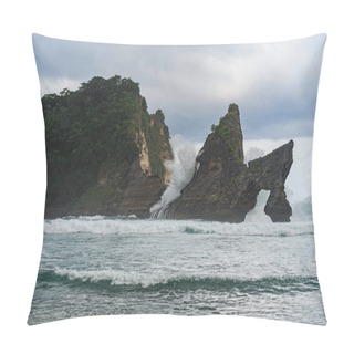Personality  View Of Tropical Beach, Sea Rocks And Turquoise Ocean, Blue Sky. Pillow Covers