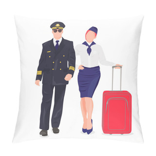 Personality  Pilot And Stewardess In Uniform On A White Background - Vector Illustration Pillow Covers