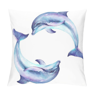 Personality  Dolphins Jumping Isolated On White Background Watercolor Illustration Pillow Covers