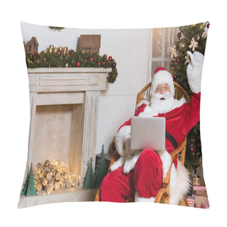 Personality  Santa Claus With Laptop At Home Pillow Covers