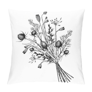 Personality  Summer Bouquet Of Wild Herbs, Flowers And Thistles. Pillow Covers
