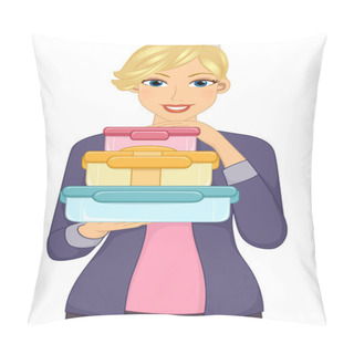 Personality  Woman Carrying Food Containers Pillow Covers