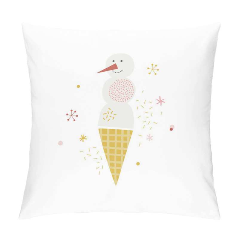 Personality  Snowman Ice Cream Cone Vector Illustration Isolated On White Pillow Covers