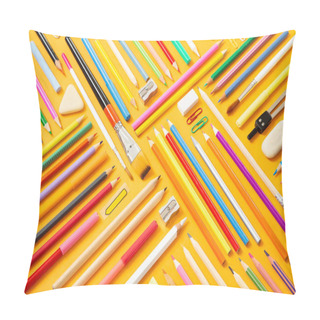 Personality  School Supplies On Yellow Background Pillow Covers