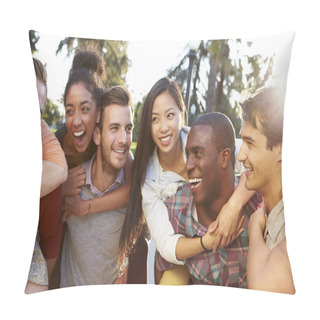 Personality  Group Of Friends Having Fun Together Outdoors Pillow Covers