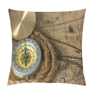 Personality  Old Compass On Vintage Map With Rope Pillow Covers
