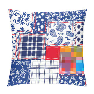 Personality  Blue, White, Red Patchwork With Seamless Paisley Pattern. Pillow Covers