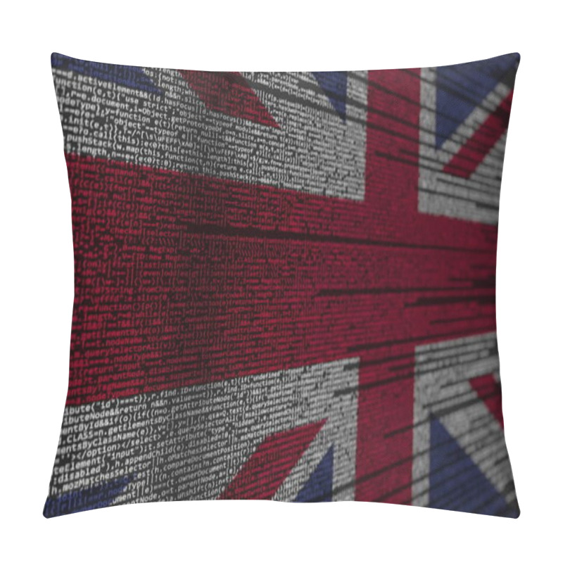 Personality  Program Code And Flag Of The United Kingdom. British Digital Technology Or Programming Related 3D Rendering Pillow Covers