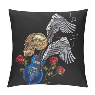 Personality  Embroidery Rock Music. Skull, Guitar, Wings Pillow Covers
