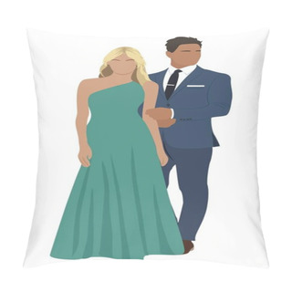 Personality  Couple In Trendy Evening Clothes Standing Together Vector Realistic Illustration Isolated On White. Stylish Man And Woman Ready To Christmas Or Wedding Event . Fashionable Pair In Elegant Wear. Pillow Covers