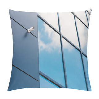 Personality  Glass Facade Of Modern Office Building With Security Camera And Reflected Clouds Pillow Covers