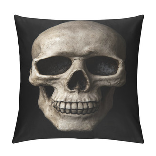 Personality  Frontal View At Human Skull With Dramatic Lightning Is Isolated On A Black Background Pillow Covers