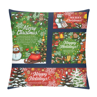 Personality  Merry Christmas Holiday Vector Sketch Greeting Pillow Covers
