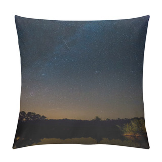 Personality  Night Sky Over Rural Landscape. Beautiful Night Starry Sky. Milky Way On A Bavarian Lake, Artistic Night Photo With Sunrise Light.  Pillow Covers