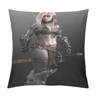 Personality  Barbarian Warrior Witch Woman In Armor With Sword Pillow Covers