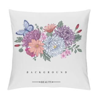 Personality  Bouquet Of Flowers And A Butterfly. Pillow Covers