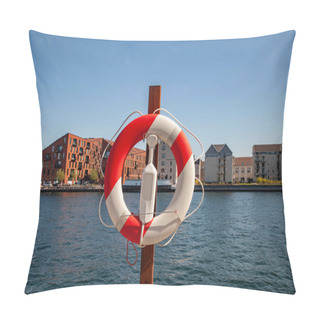 Personality  Close Up View Of Floating Ring With City River And Buildings On Background In Copenhagen, Denmark Pillow Covers