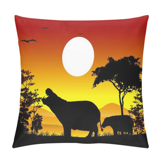 Personality  Beauty Hippo Silhouettes With Landscape Background Pillow Covers