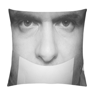 Personality  Caucasian Man With Duct Tape On Mouth, White . Pillow Covers