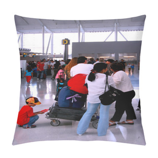 Personality  Long Queue Of At Modern International Airport Pillow Covers