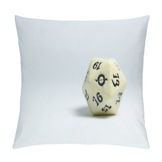 Personality  Twenty-sided Dice, Isolated On A White Background. Face Of Number Twenty In Focus. Dice Of Role Playing Game And Dungeons And Dragons. Pillow Covers